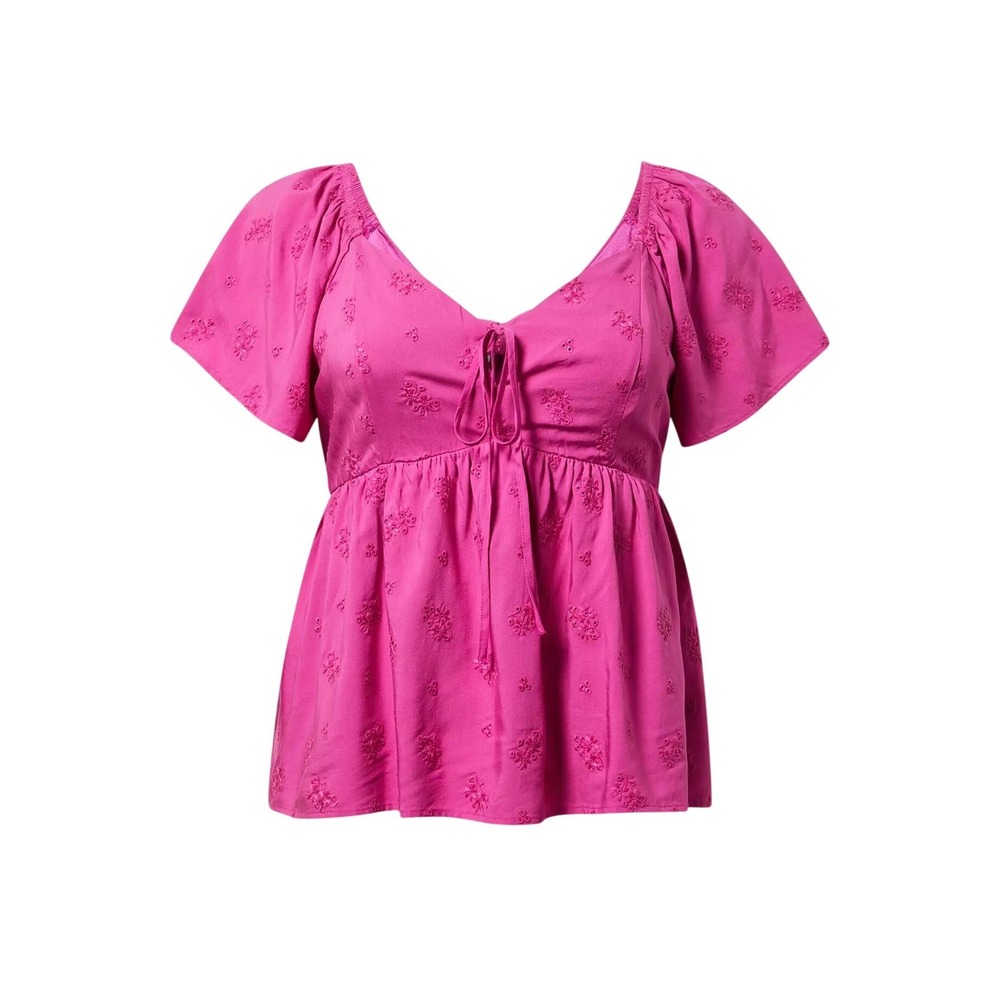 Torrid Fuchsia Pink Eyelet‎ Babydoll Top Tie Back Flutter Sleeve Plus Size 2 2X